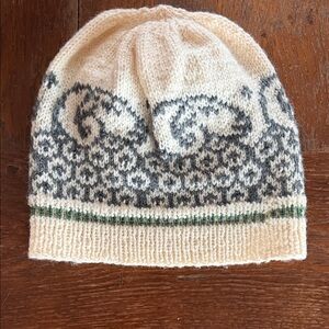 Cream and Gray Knit Beanie